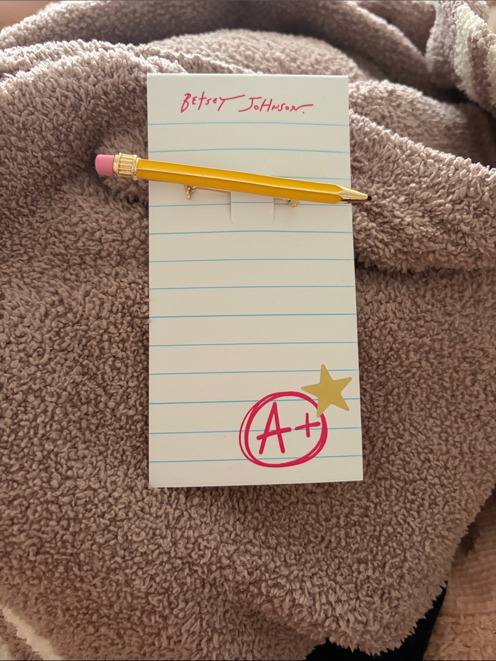 Betsey Johnson Yellow Pencil Pin with Pink Eraser